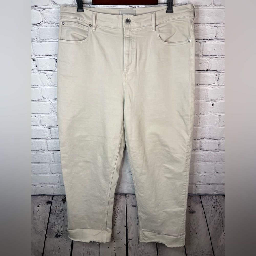 EVERLANE The Way High Jean Straight Leg High Rise Raw Hem Cream Jeans Size 33